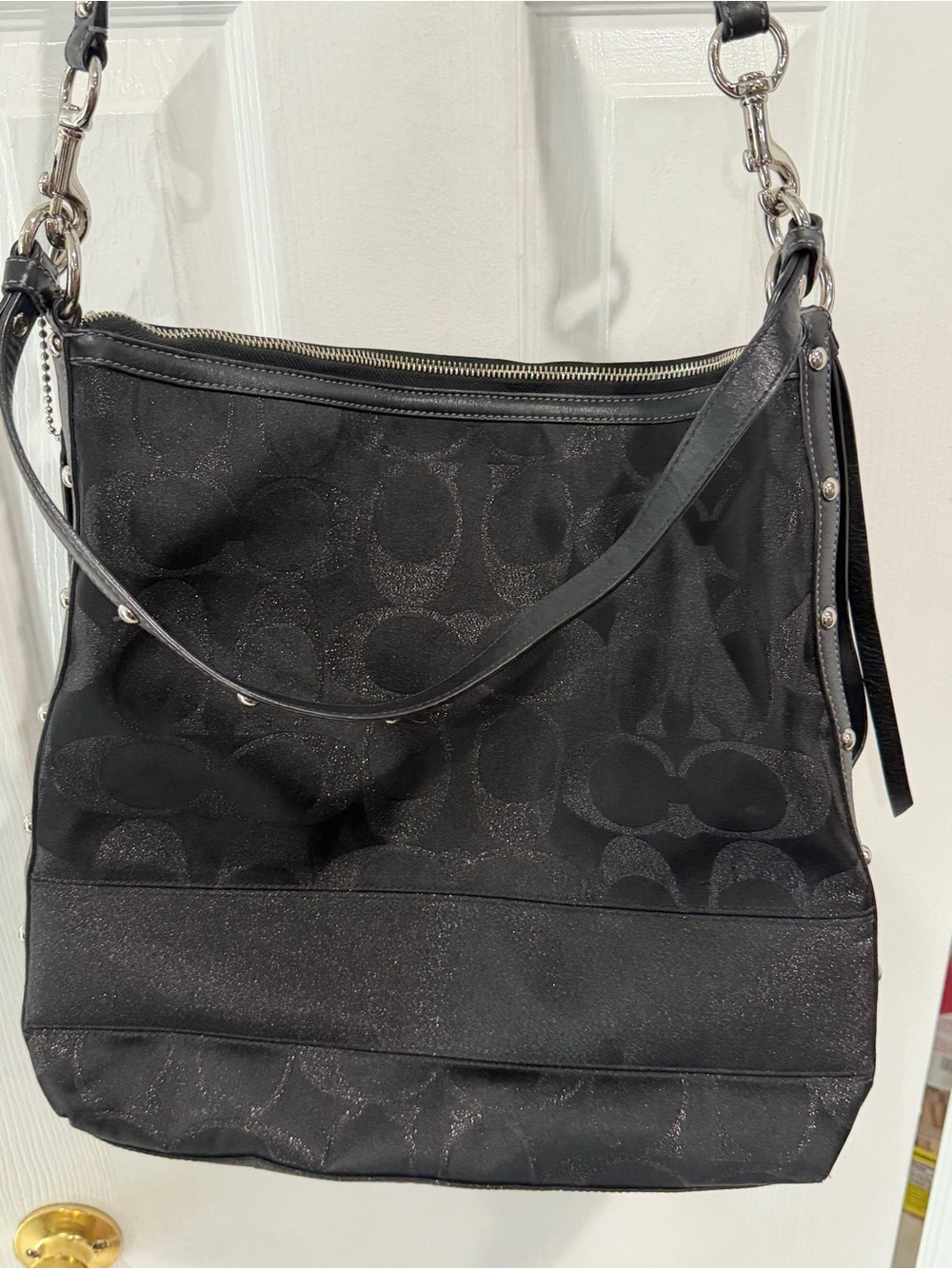 Coach Madison Dotted Op Art Convertible Hobo Black Shoulder Bag